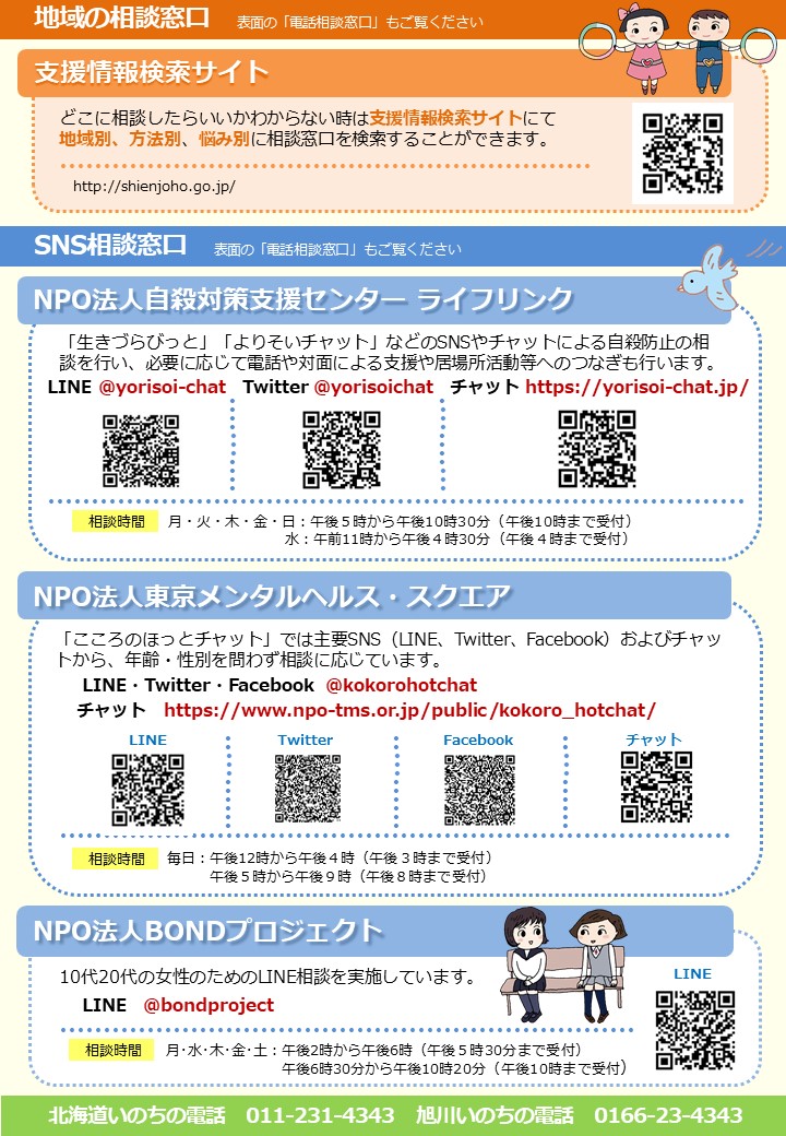 支援情報検索サイト,ＳＮＳ相D山窓口,いのちの電話